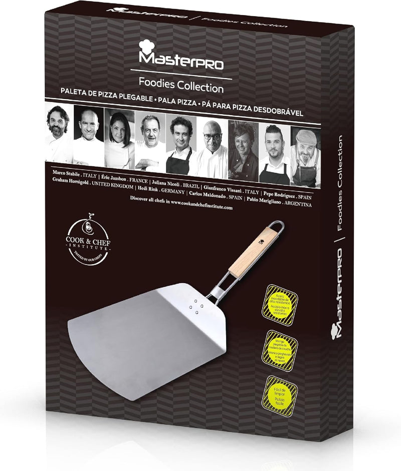 MasterPro Foodies | Pizzaschieber | Pizzaschieber aus Edelstahl | Abmessungen 57,8 x 24,3 x 3,4 cm |