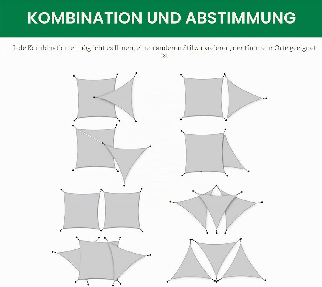 Sonnensegel, Rechteck 2×3 m, 420D Oxford Stoff, wasserdicht, UV-Schutz 2M*3M Grau 2M*3M, 2M*3M Grau