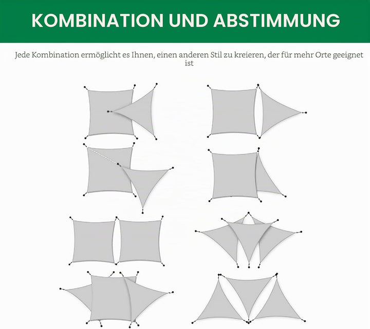 Sonnensegel, Rechteck 2×3 m, 420D Oxford Stoff, wasserdicht, UV-Schutz 2M*3M Grau 2M*3M, 2M*3M Grau