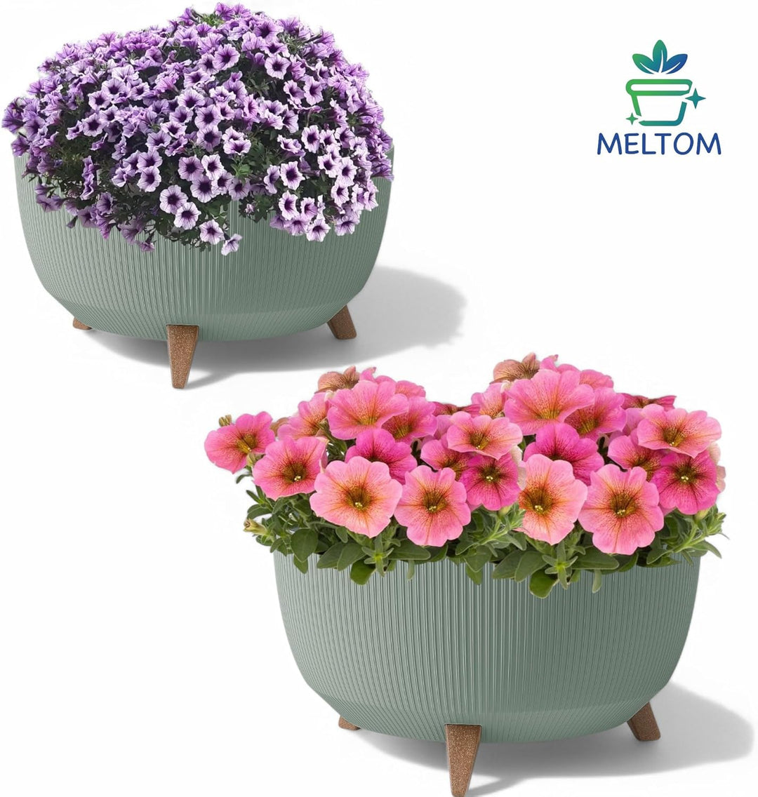 MELTOM Blumentopf Schale mit Füssen Einsatz Kräutertopf Übertopf Pflanzschale Eco Recycled (Grün, XL