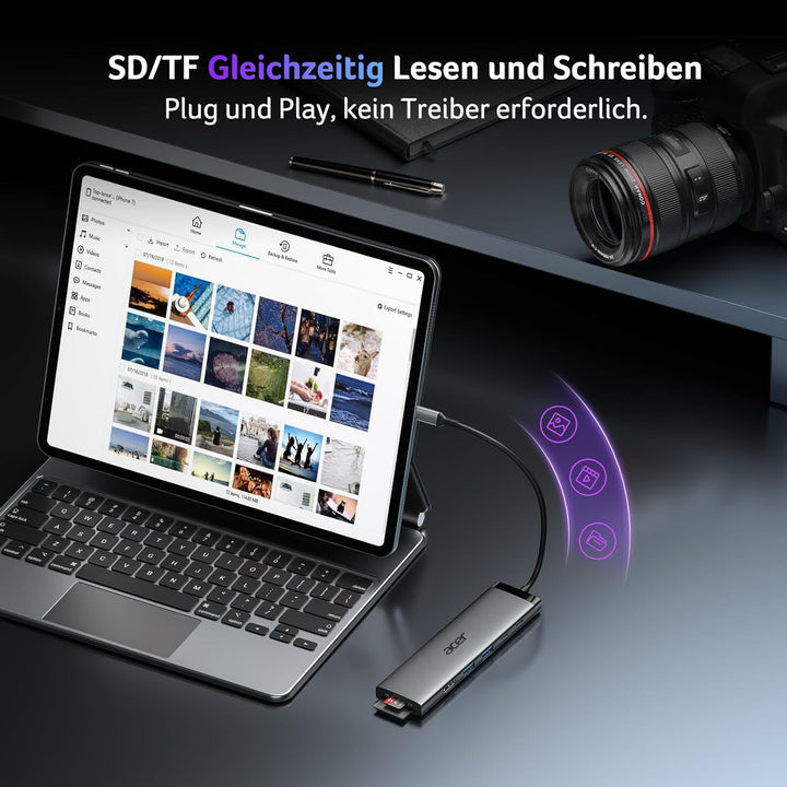 acer 8 in 1 USB C Hub, 10Gbps USB-C auf HDMI Adapter 4K@60Hz, Dockingstation mit 2×USB-C 3.2, 2×USB