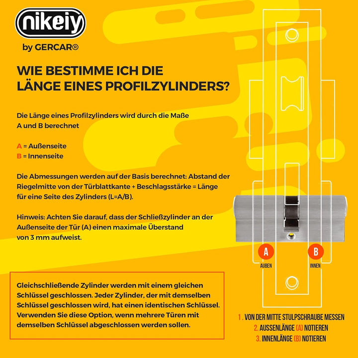 GERCAR Pro+ Knaufzylinder 2x gleichschliessend 35/35 Set 2 Schliesszylinder mit Knauf Form H inkl. 1