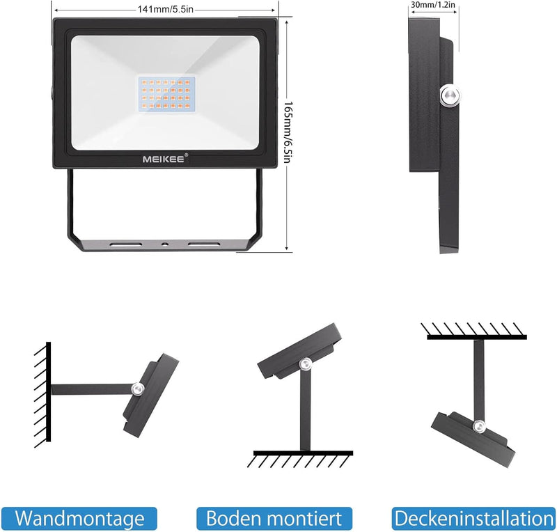 MEIKEE LED Strahler Aussen 25W LED Fluter Superhell 2100LM Aussenstrahler 2700K Warmweiss IP66 Wasse