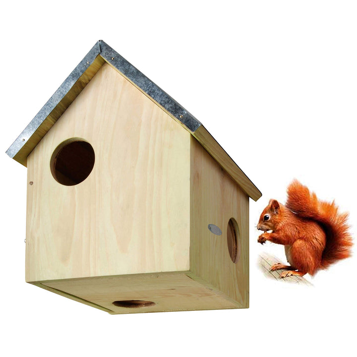 Esschert Design Futterhaus, Futterstation für Eichhörnchen mit Metalldach, DREI Eingänge, ca. 25,3 c