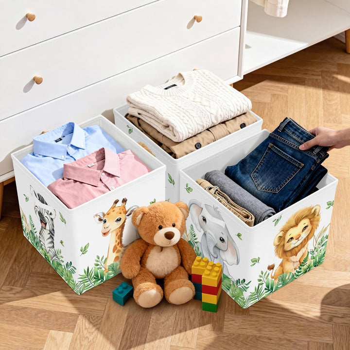 30cm Aufbewahrungsbox 3 Stück Waldtiere Aufbewahrungskorb Kinder Faltbar Löwe Giraffe Elefant Aufbew