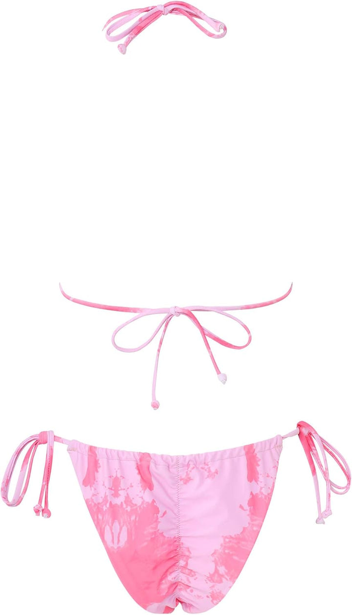 RXRXCOCO Sexy Brazilian Bikini Damen Set Triangel String Oberteil Bikini Tanga Bademode L Rosa, L Ro