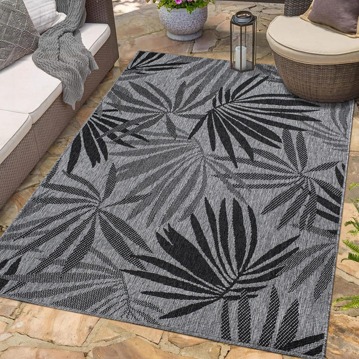 carpet city In- & Outdoor-Teppich Anthrazit, Grau - Wendeteppich - 160x230 cm - Florales Muster - We