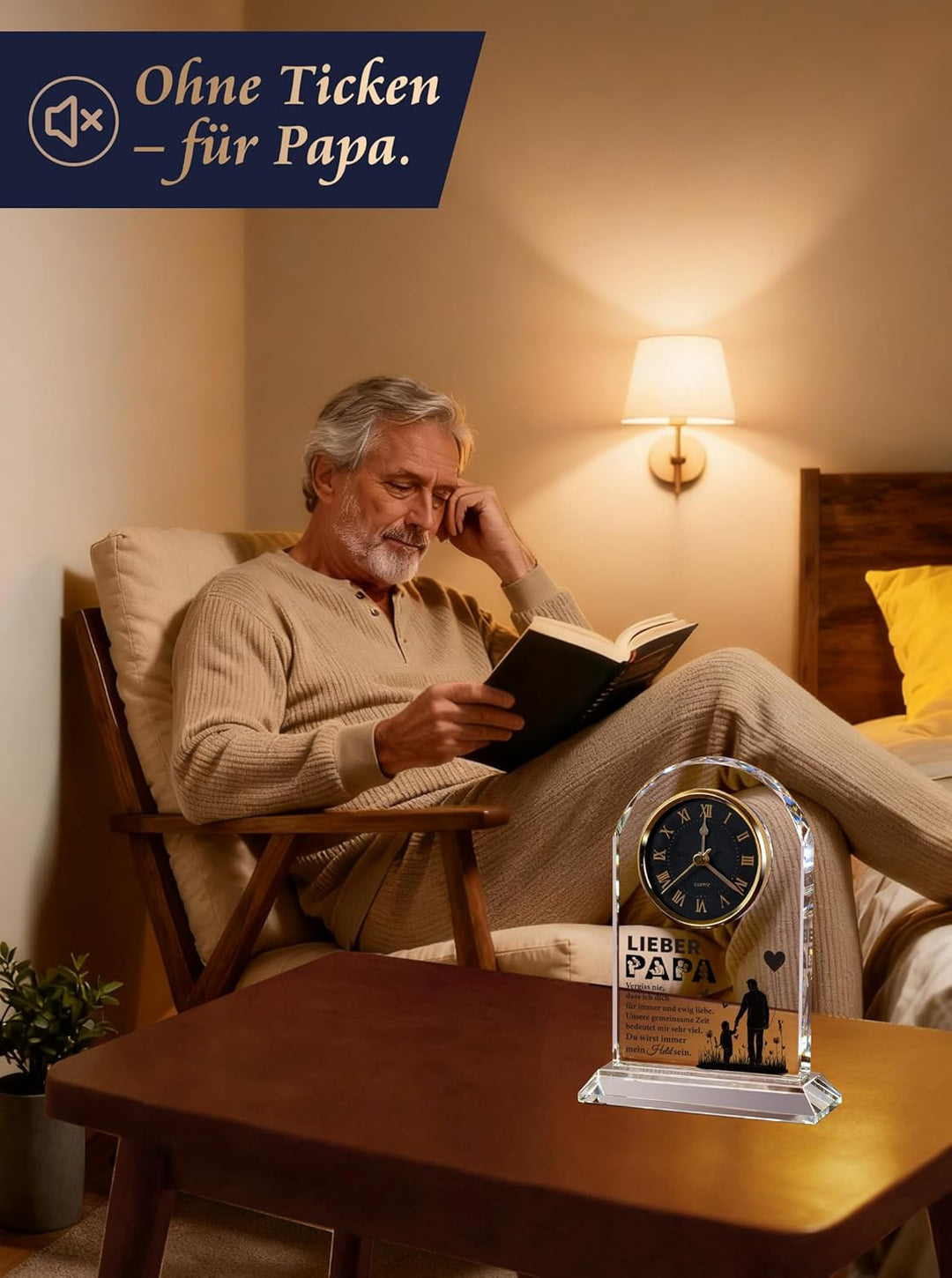 Vatertagsgeschenk für Papa, Elegante Tischuhr aus Glas Geschenke für Papa zum Weihnachten, Valentins