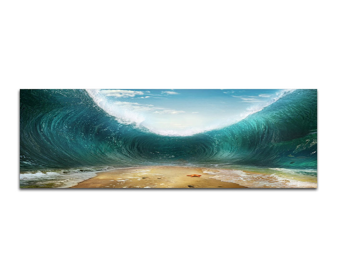 Paul Sinus Art Panoramabild auf Leinwand und Keilrahmen 150x50cm Meeresteilung Welle Himmel abstrakt
