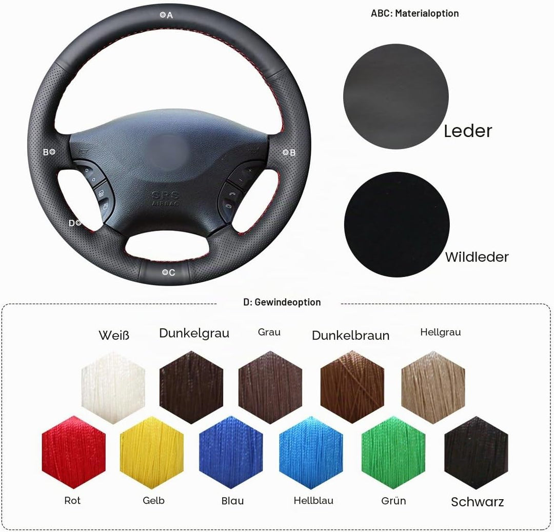 MEWANT Lenkradbezug für W639 Viano Vito Individuelle DIY Hand Nähen Schwarz Kunstleder Mikrofaser Le