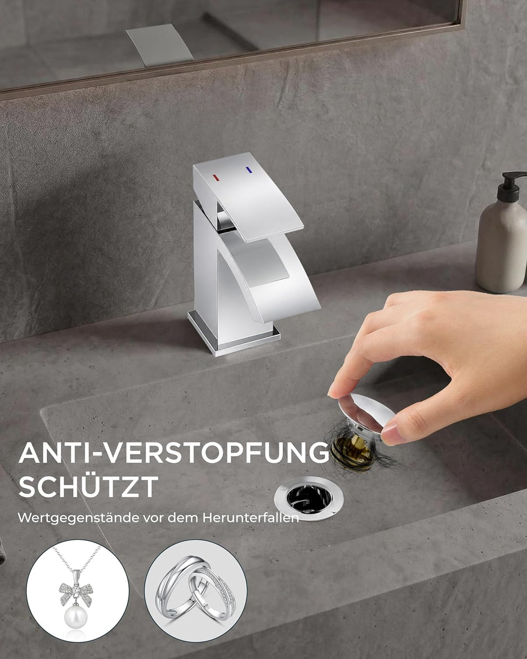 FORIOUS Wasserhahn Bad mit Ablaufgarnitur, Wasserfall Waschtischarmatur mit Auslauf Höhe 60 mm, Misc