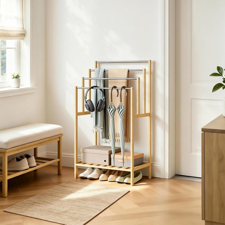 EUGAD Handtuchhalter, Handtuchständer stehend, mit 4 Handtuchstangen aus Edelstahl, 1 untere Ablage,