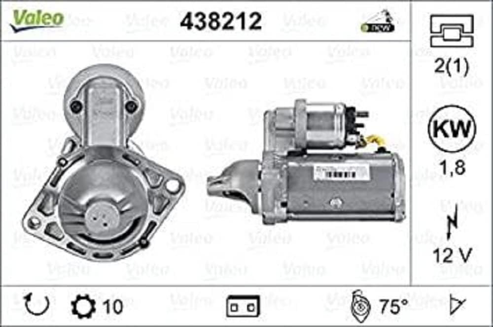 VALEO 438212 Starter Nennleistung: 1,8 kW Stop & Start: NO Zähnezahl: 10 zähne Spannung: 12 V Drehri