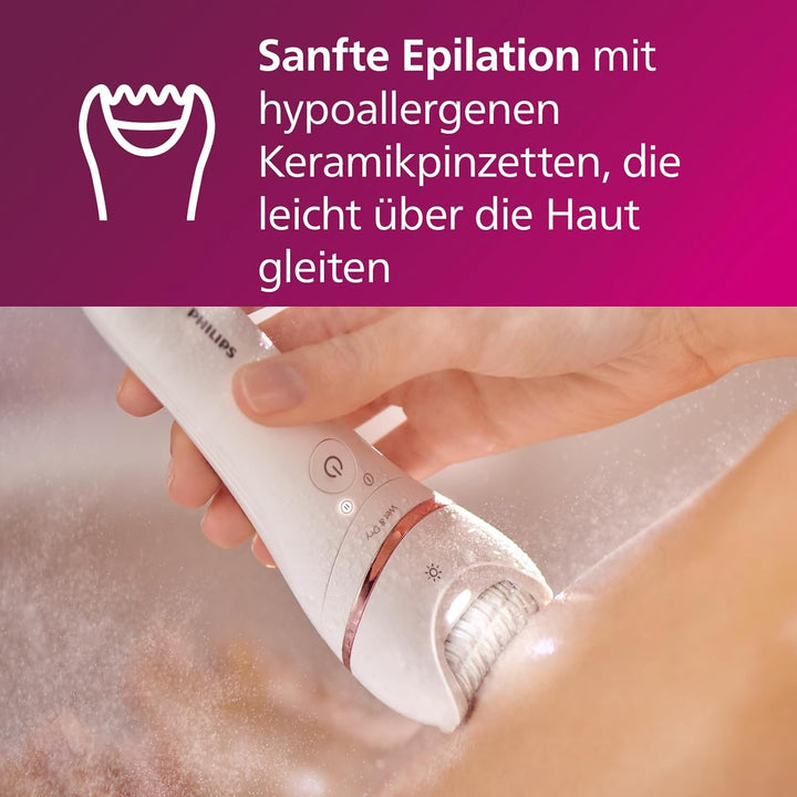 Philips Epilierer Series 8000 - inkl. 8 Aufsätze, kabellos mit Nass- und Trockenfunktion (Modell BRE