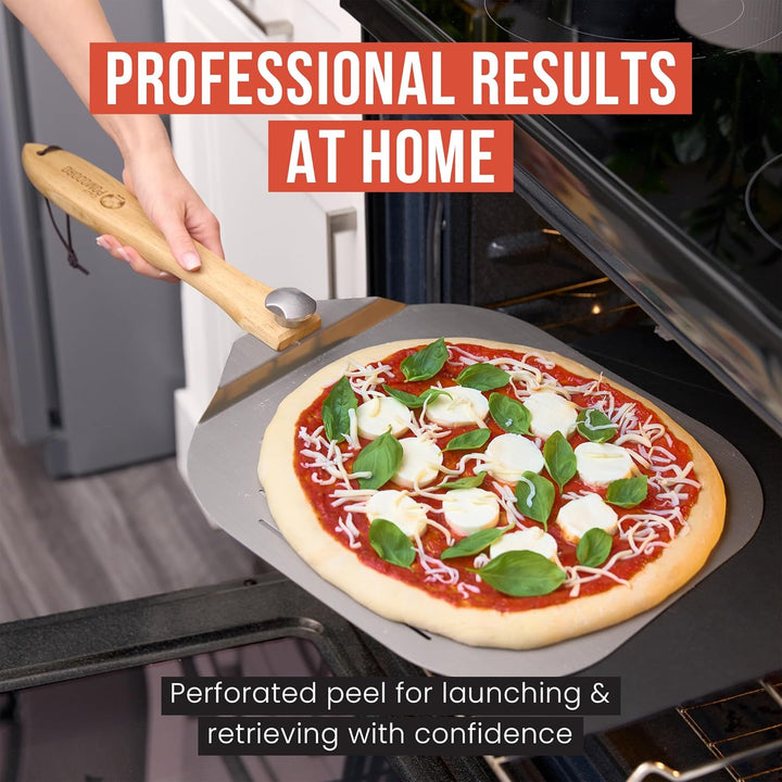 Chef Pomodoro - Pizzaschieber - Faltbarer Griff - Perforierte Aluminium Pizzaschaufel zum einfachen