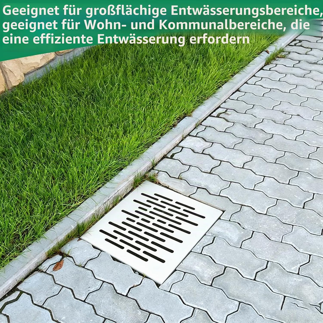 Bodenablauf mit Rahmen, Edelstahl Abflussgitter Quadratisch Bodenablauf Aussenbereich Abfluss Bodena