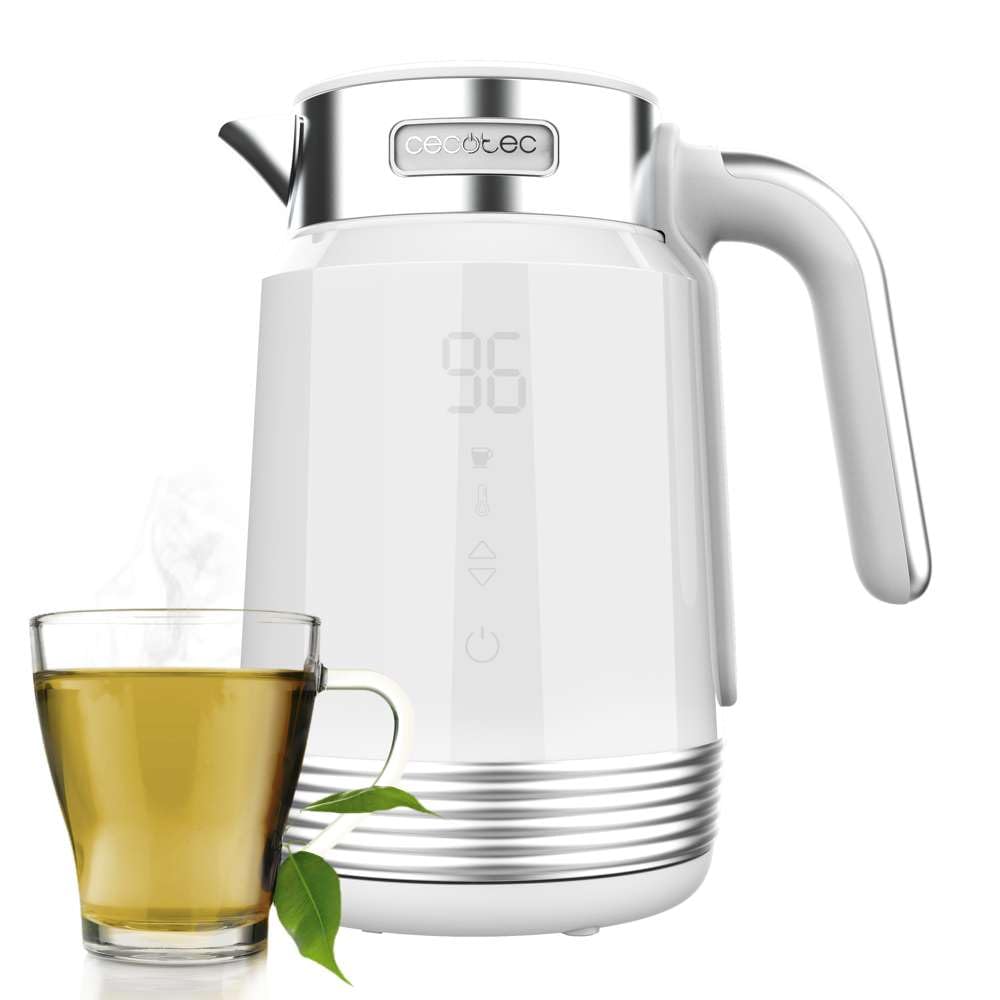 Cecotec Elektrischer Wasserkocher ThermoSense 600 Touch White, 1,7 l, 2200 W, BPA-frei, Edelstahl un