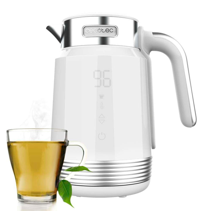 Cecotec Elektrischer Wasserkocher ThermoSense 600 Touch White, 1,7 l, 2200 W, BPA-frei, Edelstahl un