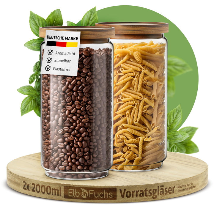ElbFuchs® Vorratsgläser mit Deckel luftdicht NEU | 2x 2000ml [BPA-FREI & MOTTENSICHER] Vorratsdosen