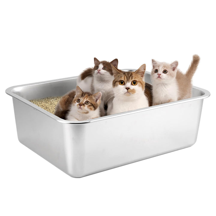 HOUSLUX XXL Katzenklo 50 * 35 * 15CM, Katzenklo Gross, Niemals Gerüche, Rostfrei, Antihaft Glatte Ob