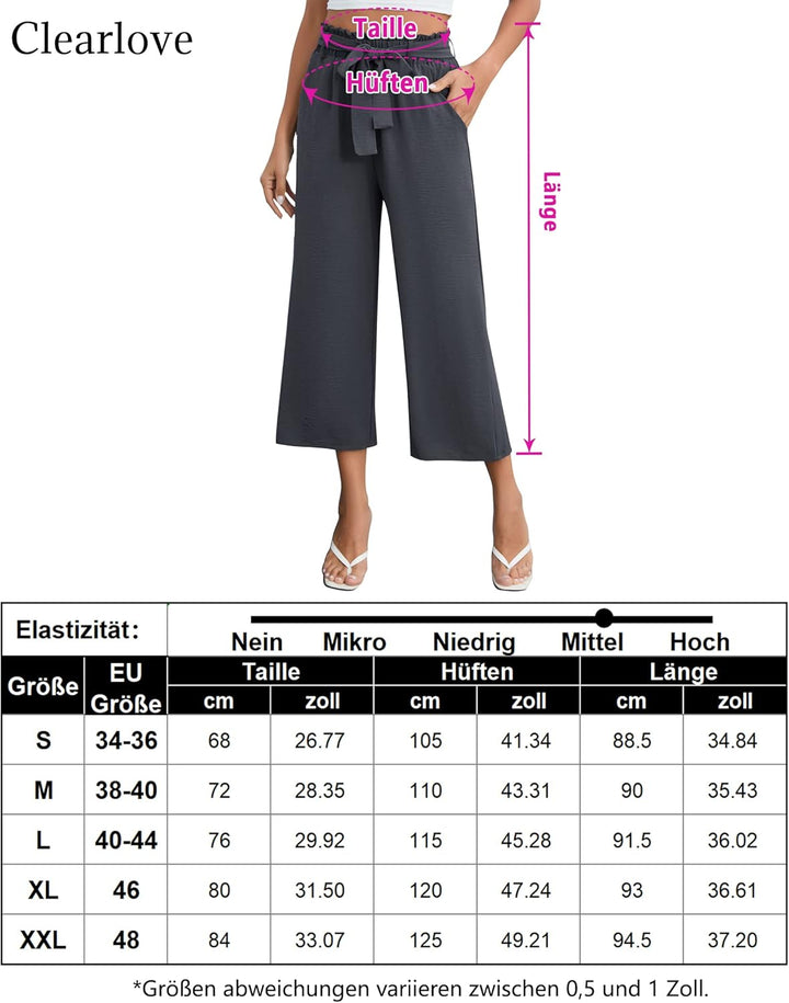 Clearlove Freizeithose Damen Sommerhose Einfarbig Weites Bein Lounge Causal Pants Elastische Hohe Ta