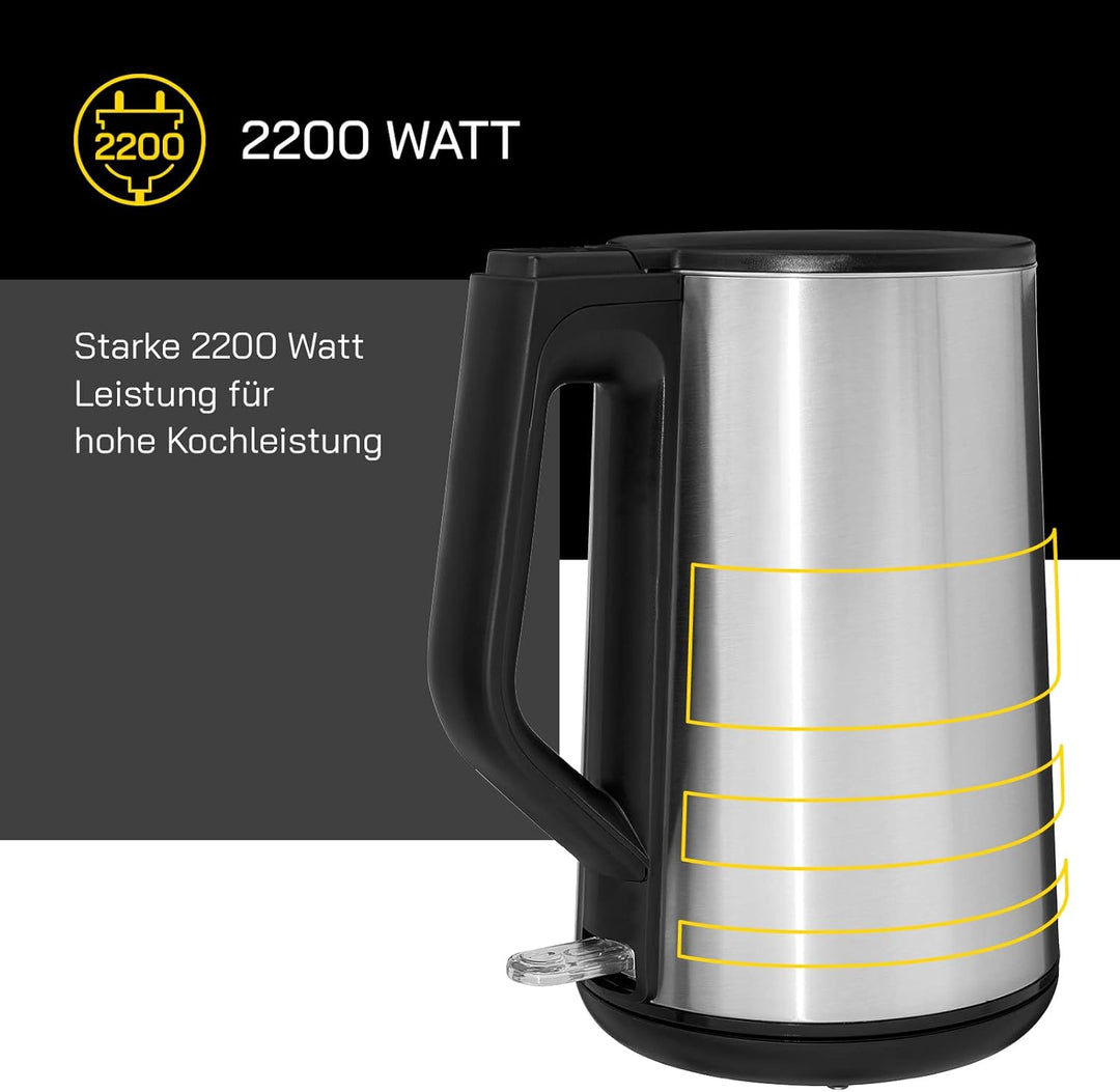 Wasserkocher WATER 3020 | 1,5 Liter | Elektrischer Wasserkocher mit Filter | 2200 W | Doppelwandiges