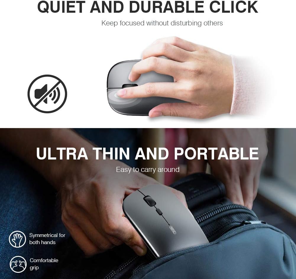 inphic Maus Kabellose wiederaufladbar, Ultra Slim 2.4G Leise Funkmaus Optische Computermaus 1600 DPI