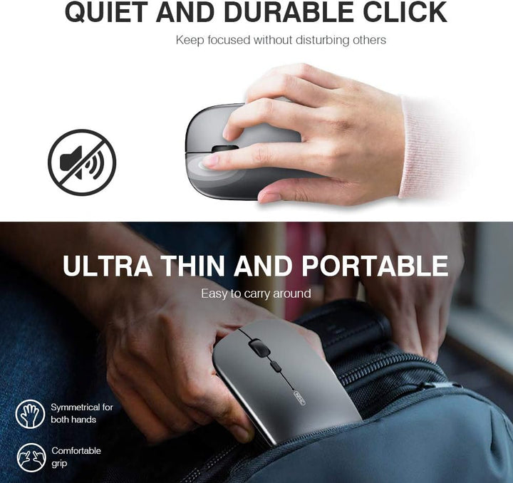 inphic Maus Kabellose wiederaufladbar, Ultra Slim 2.4G Leise Funkmaus Optische Computermaus 1600 DPI