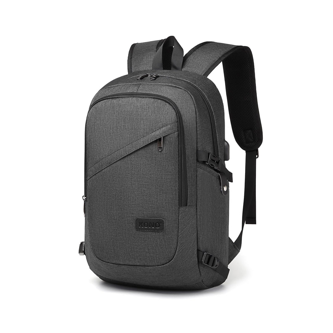 KONO Rucksack Herren, Laptop Rucksack 15,6 Zoll Anti-Diebstahl mit USB-Ladeanschluss, Schulrucksack