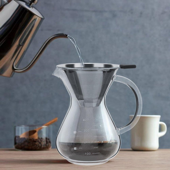 Pour Over Kaffeebrüher für Filterkaffee - Handfilter Kaffeebereiter mit Skala & Edelstahlfilter für