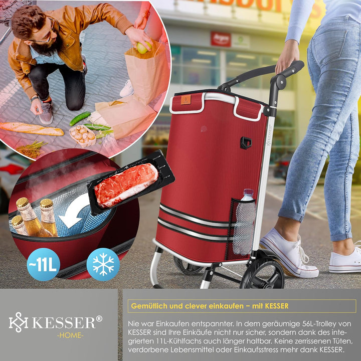 KESSER® Einkaufstrolley klappbar mit 56L Kapazität und belastbar bis 50kg | 3in1 Trolley Sackkarre &