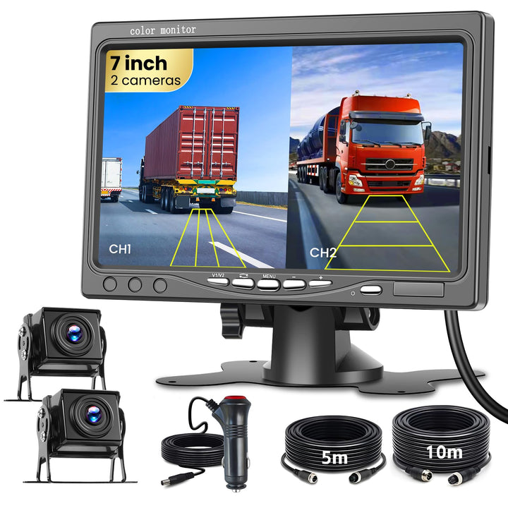 7" IPS-Bildschirm Rückfahrkamera-Kit, 1080P-Kamera, Rauschunterdrückung, IP68 wasserdicht, mit 2 Kam