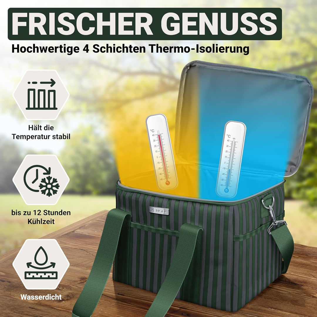 HOEL Kühltasche gross 20L &amp; 30L faltbar - Isolierte Thermotasche - Lunchtasche wasserdicht &amp; auslauf