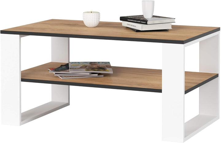 AKORD Couchtisch Holz Alex mit einem Regal, 92x45x53cm, Für Wohnzimmer, Schlafzimmer Schrank, Minima