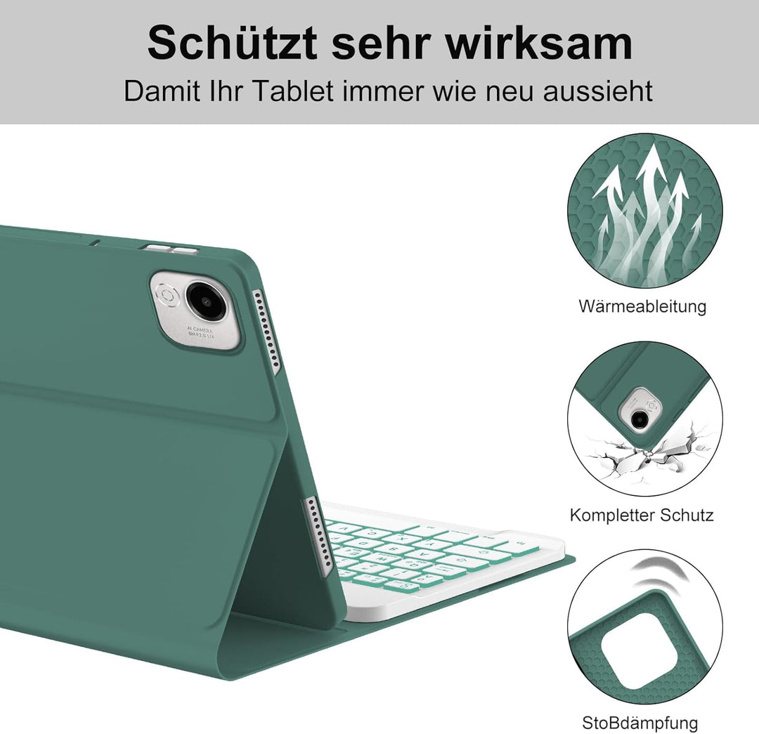 Hülle mit Tastatur für Honor Pad X9a 2025 11,5 Zoll, Abnehmbare Bluetooth Tastatur mit Deutschem QWE