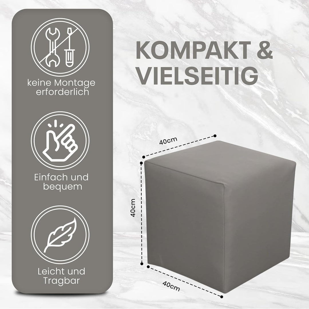 Best for Home Sitzhocker Kunstleder Sitzwürfel Bodenkissen Fusshocker 40x40x40 cm viele Farben (Grau