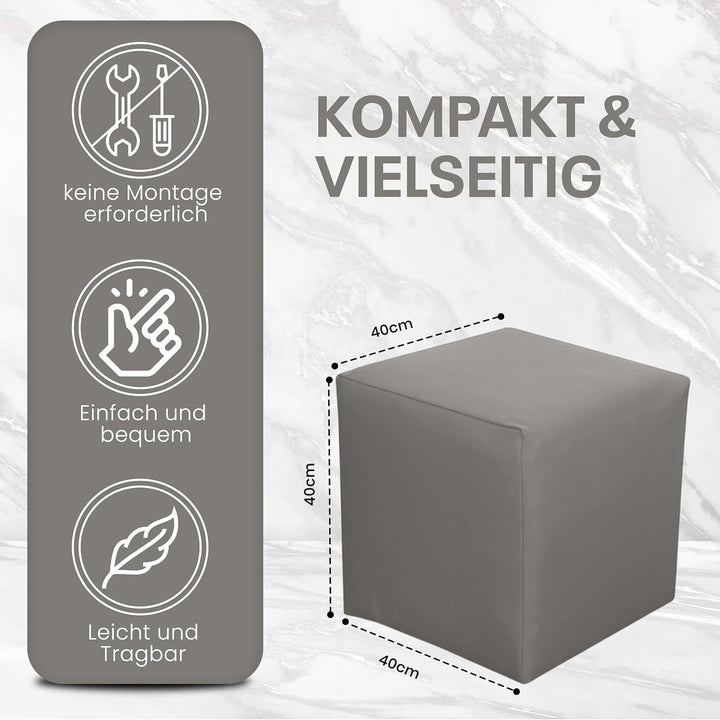 Best for Home Sitzhocker Kunstleder Sitzwürfel Bodenkissen Fusshocker 40x40x40 cm viele Farben (Grau