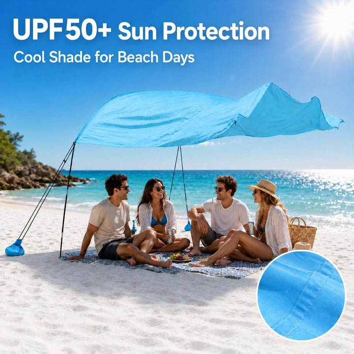 3 m x 3 m Strand Sonnenschutz, leichtes Strandzelt Sonnensegel mit vormontierten Sandsäcken &amp; Abspan