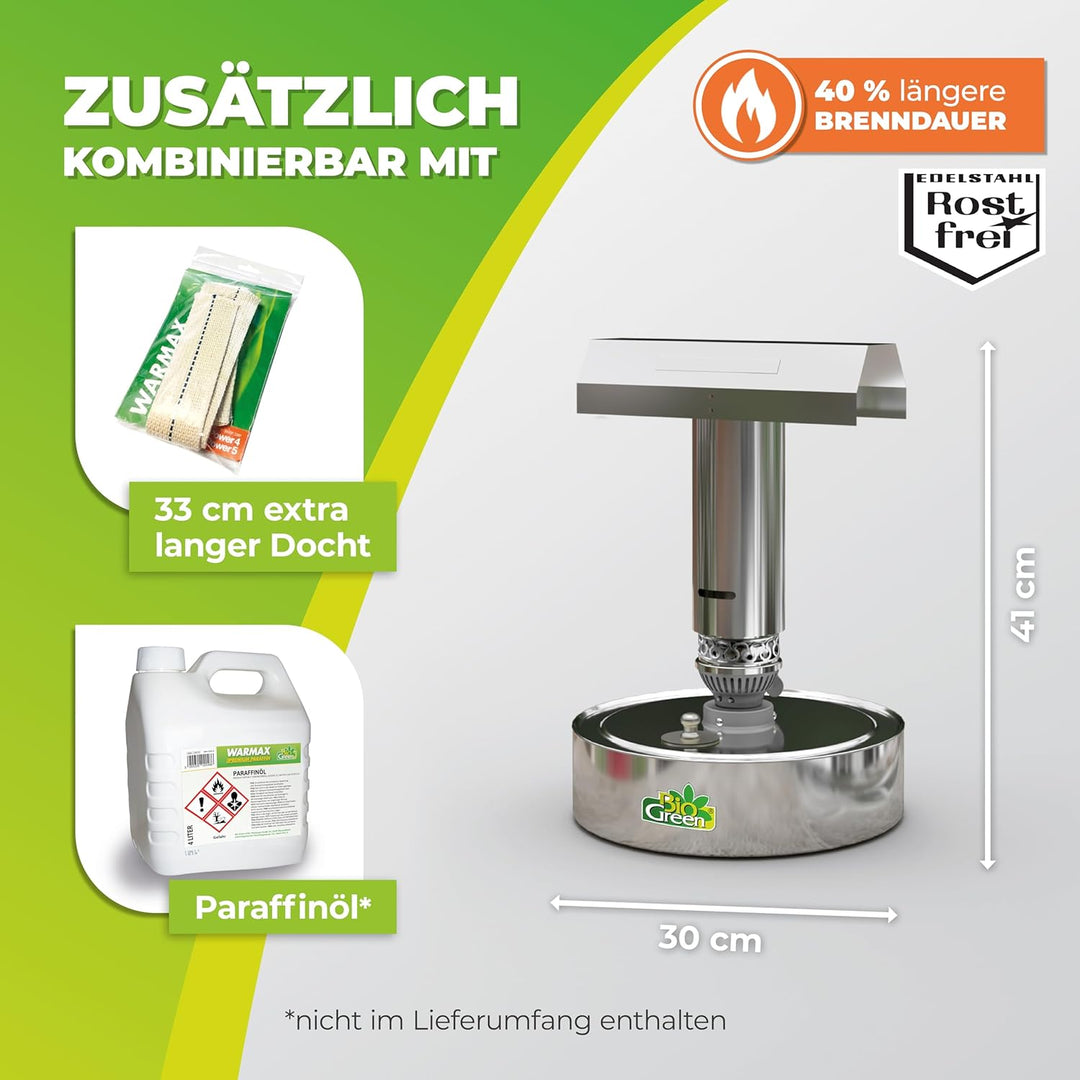 Bio Green Paraffin-Gewächshaus-Heizung WARMAX Power 5 aus Edelstahl | max. 300 Watt | für Gewächshäu