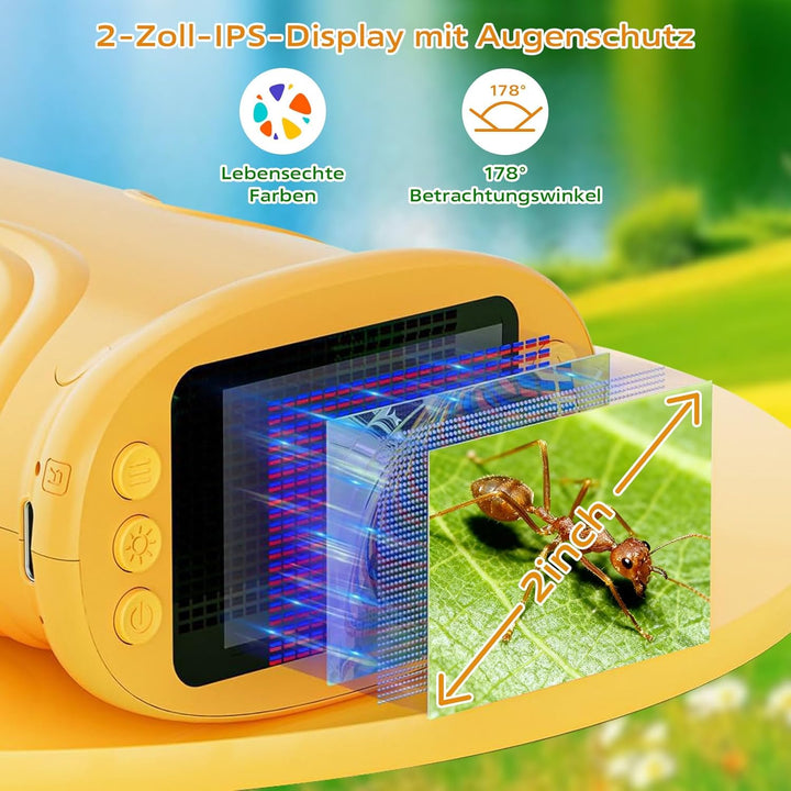 Digitales Mikroskop für Kinder, 1000X Vergrösserung mit 2.0" IPS Bildschirm, USB Wiederaufladbar und