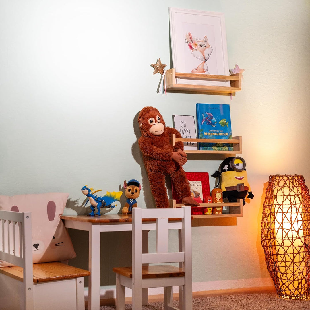 MaLa - 3er Set Natur Bücherregale aus Massivholz – Schweberegal Kinderzimmer Badezimmer Küche Wohnun