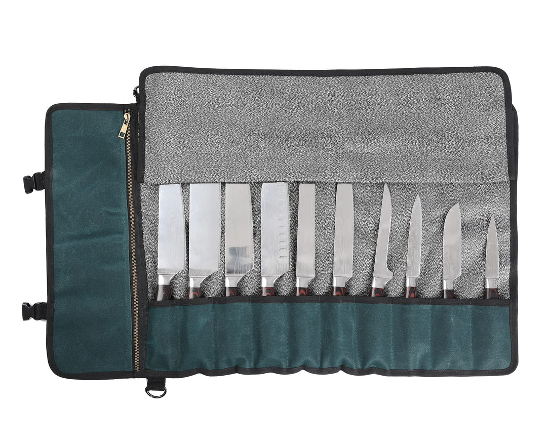 Professionelle Kochmessertasche mit schnittfestem Material, strapazierfähigem, gewachstem 16-Unzen-S
