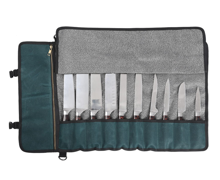 Professionelle Kochmessertasche mit schnittfestem Material, strapazierfähigem, gewachstem 16-Unzen-S