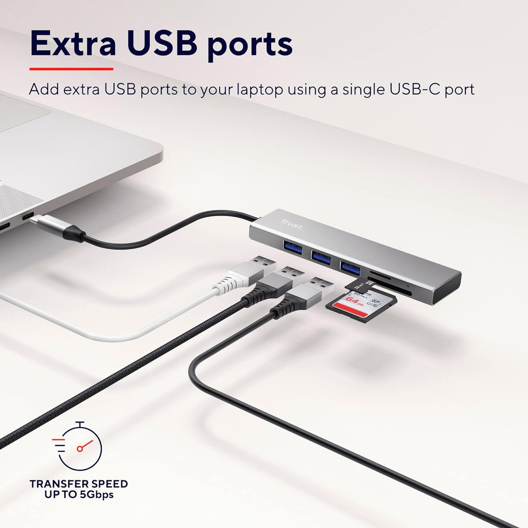 Trust Halyx Schneller USB-C-Hub und Kartenlesegerät, USB 3.2 Gen 1, SD- und Mikro-SD-Kartenlesegerät