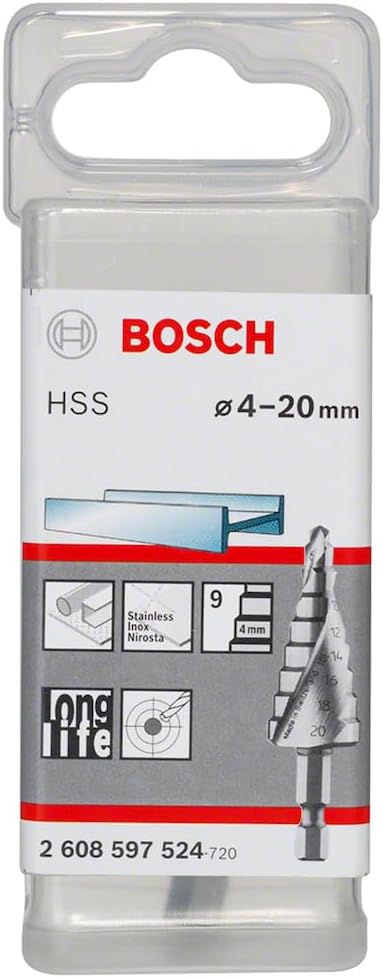 Bosch Professional Stufenbohrer HSS mit 1/4"-Sechskantschaft (Ø 4-20 mm, 9 Stufen, Zubehör für Bohrm