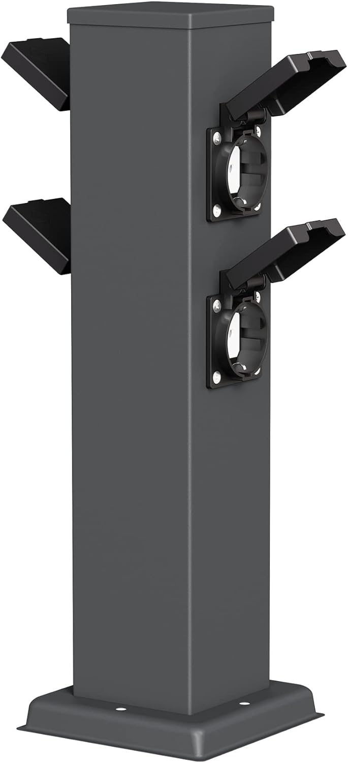 ledscom.de Garten Steckdosensäule POLLY, Outdoor, IP44, 4-fach, anthrazit, eckig, 38 cm, 2 Stk. 2 St