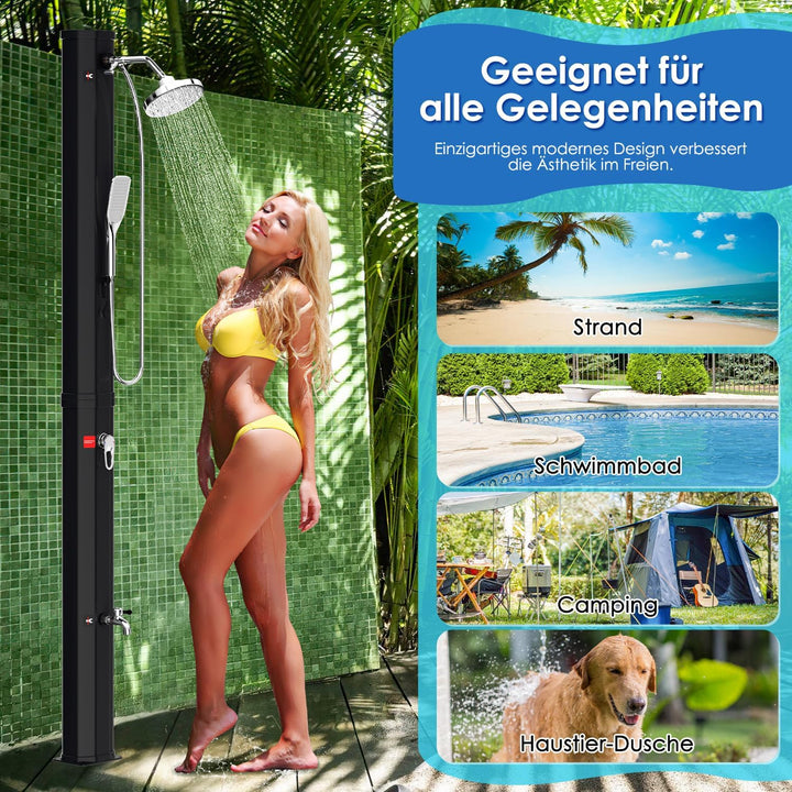 Solardusche 35L Solar Gartendusche mit 360°Regenduschkopf, Wasserhahn und handbrause, Warmes Wasser