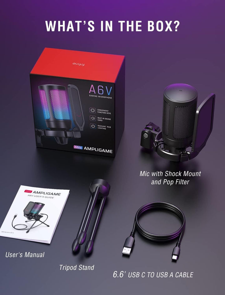 FIFINE USB Gaming Mikrofon, RGB Kondensator Mikrofone PC PS4 PS5, USB C Microphone mit Stummschaltta