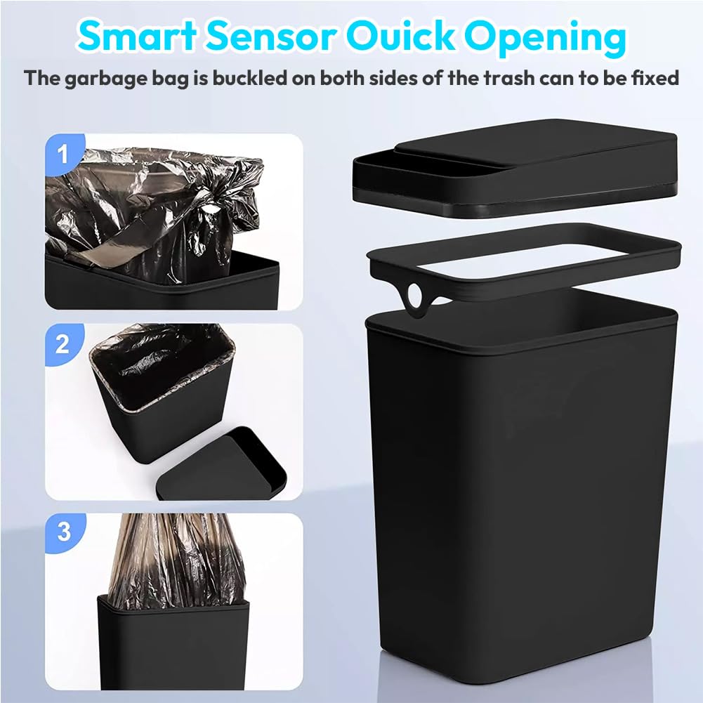 Mülleimer Bad 12L Sensor Kosmetikeimer Schwarz - Mülleimer mit Sensor Technologie, Touchless & Wasse