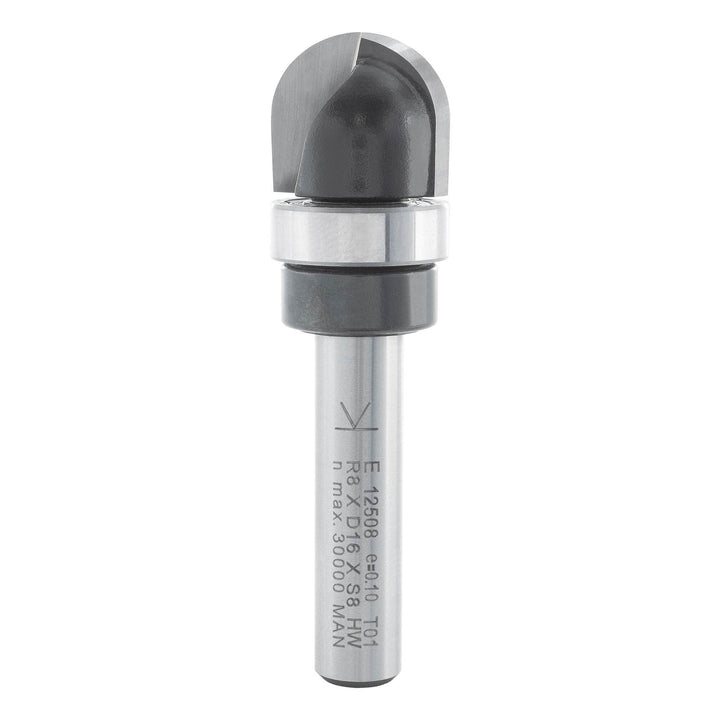 ENT 12508 Hohlkehlfräser HW, Schaft (S) 8 mm, Radius (R) 8 mm, D 16 mm, NL 14 mm, SL 32 mm, mit Kuge